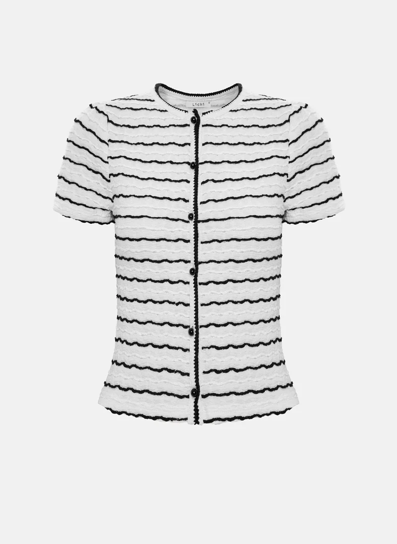 ليتشي كارديجان قصير الأكمام من قماش جيرسي مخطط محكم