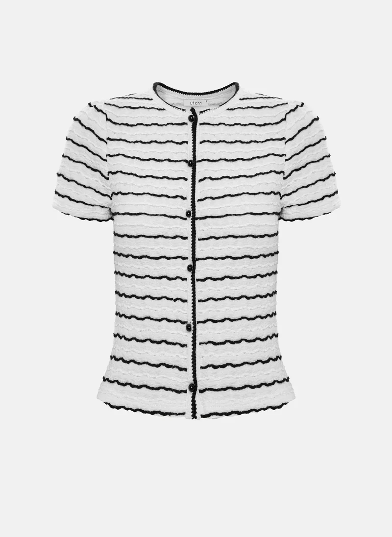 Lichi Short-sleeved cardigan in textured striped jersey