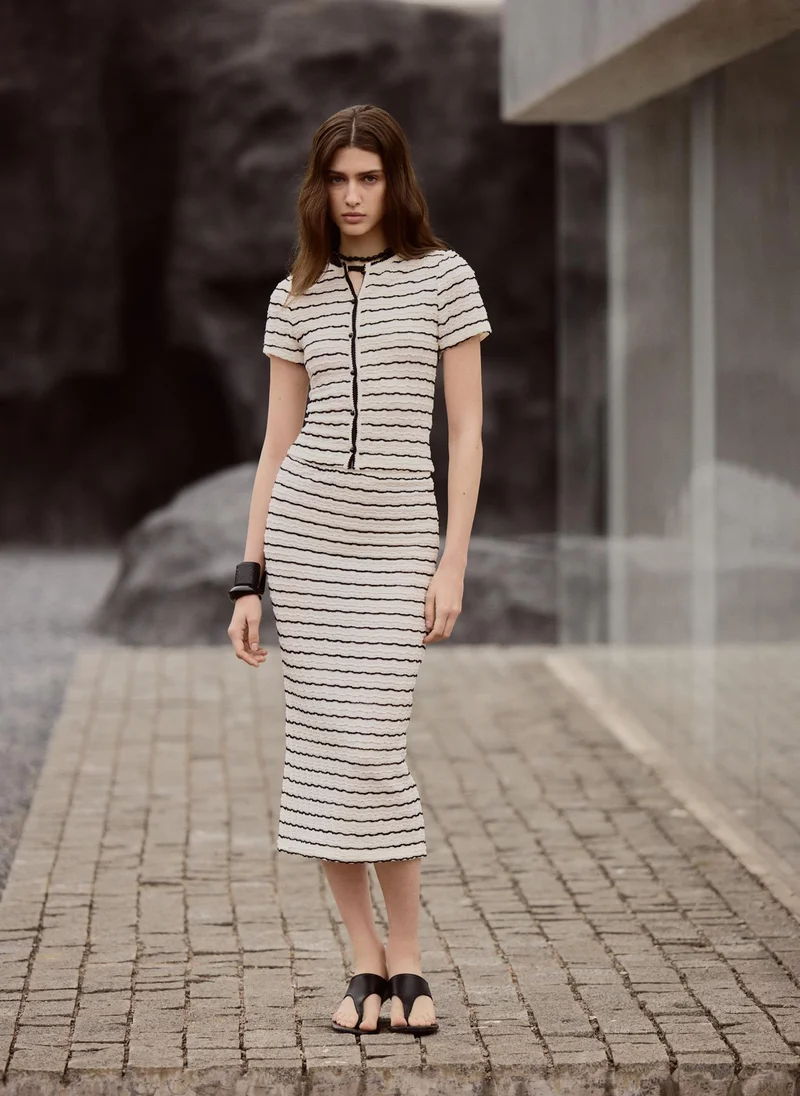 Lichi  Short-sleeved cardigan in textured striped jersey for Women | Best Price UAE