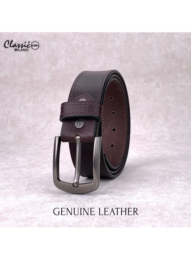 Classic Milano Brown (HPST) Classic Milano Genuine Leather Belt for Men - Semi-Casual & Party Wear Belt for Jeans, Casual Outfits, and Gifts - Black, Brown & Tan Men’s Belt for Men | Best Price UAE