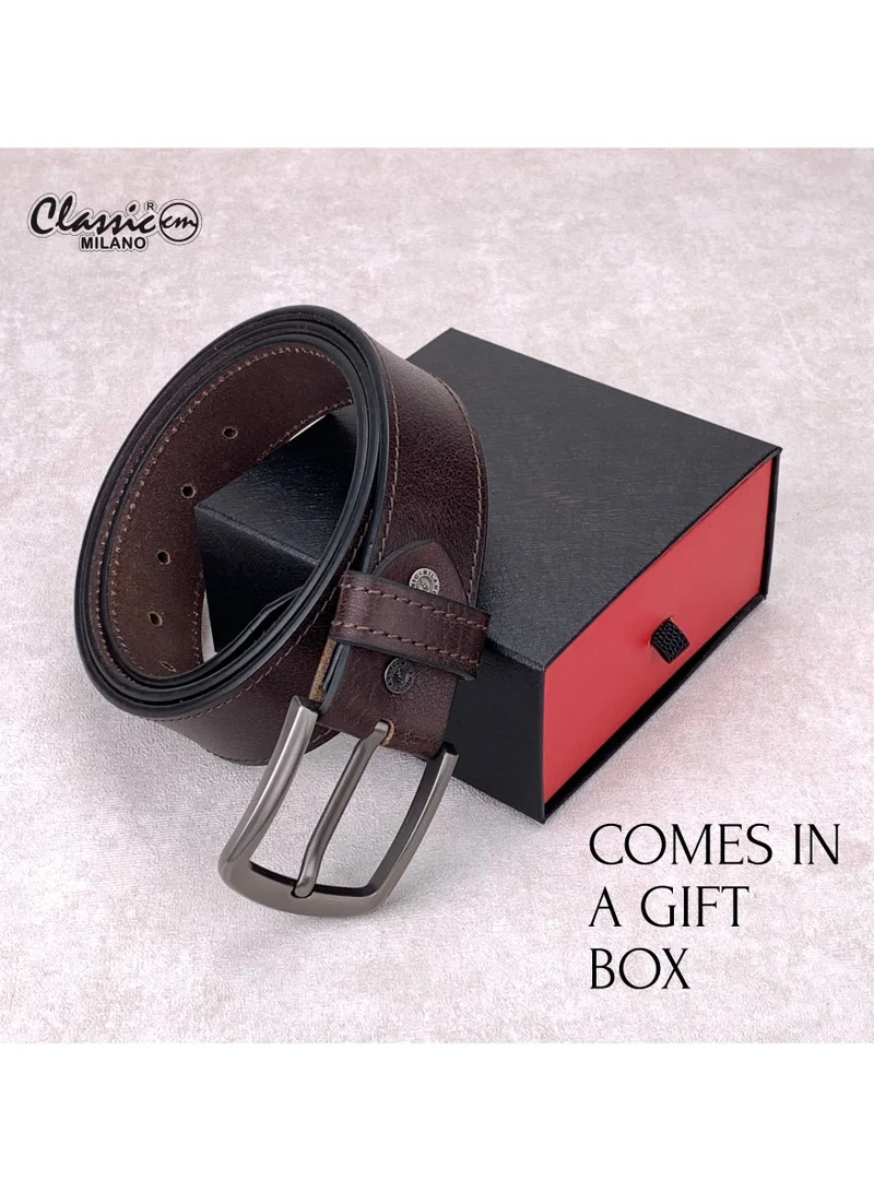 Classic Milano Brown (HPST) Classic Milano Genuine Leather Belt for Men - Semi-Casual & Party Wear Belt for Jeans, Casual Outfits, and Gifts - Black, Brown & Tan Men’s Belt for Men | Best Price UAE