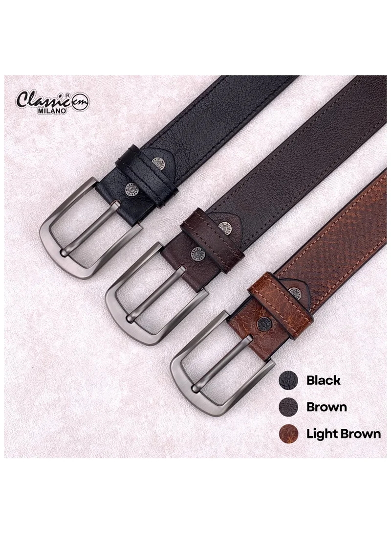 Classic Milano Brown (HPST) Classic Milano Genuine Leather Belt for Men - Semi-Casual & Party Wear Belt for Jeans, Casual Outfits, and Gifts - Black, Brown & Tan Men’s Belt for Men | Best Price UAE