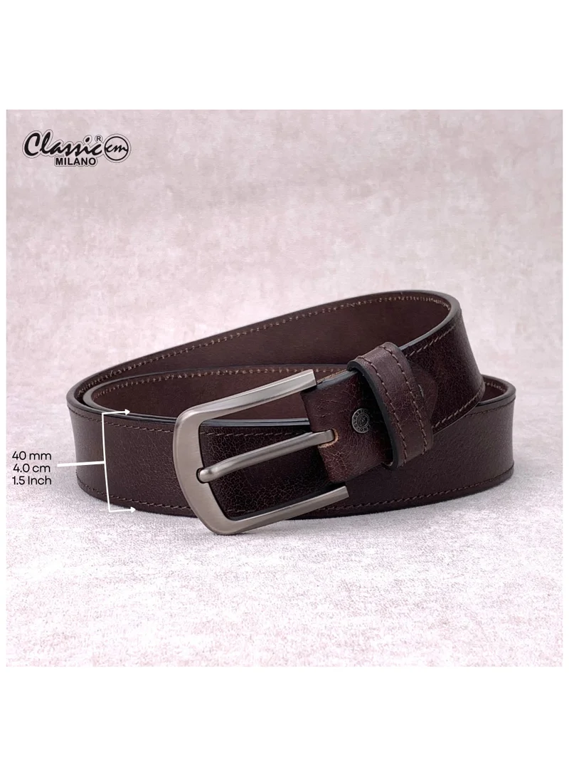 Classic Milano Brown (HPST) Classic Milano Genuine Leather Belt for Men - Semi-Casual & Party Wear Belt for Jeans, Casual Outfits, and Gifts - Black, Brown & Tan Men’s Belt for Men | Best Price UAE