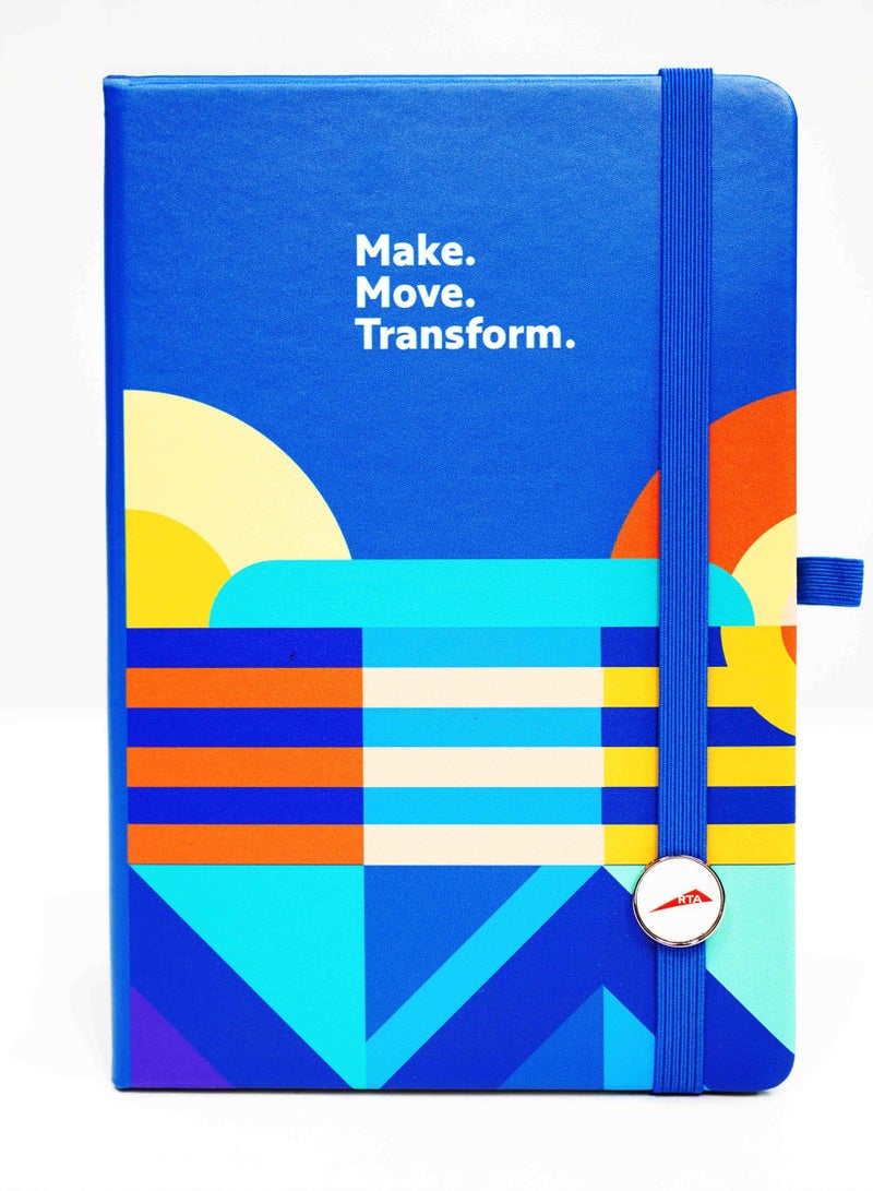 RTA RTA A5 Notebook – Make, Move, Transform Design | PU Leather Cover with Vibrant Abstract Graphics and Epoxy Metal RTA Charm Elastic Closure  - Image 1