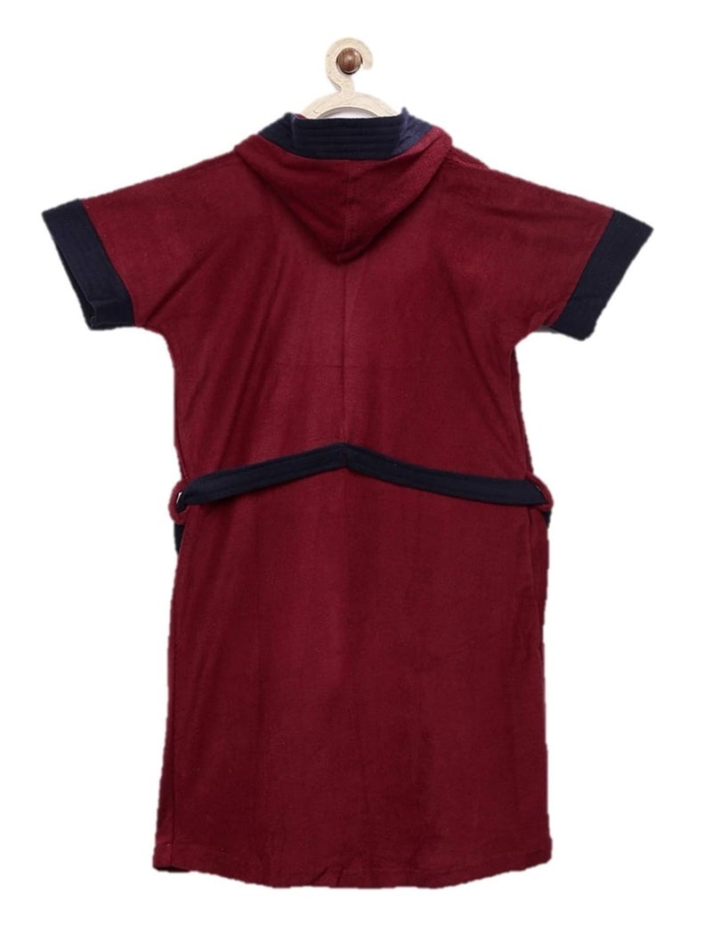 SAND DUNE Sand Dune Set of 2 Kids Hood Bathrobe for Boys Terry Cotton Bathrobe Gown Half Sleeves Knee Length Pocket with Waist Belt Combo of 2 Children Hodded Bath Robe is Available for Age Group Between 4 to 5 Years Available in 2 Colors Red Navy Blue with Border Pack of 2  - Image 5