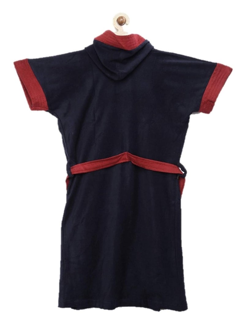 SAND DUNE Sand Dune Set of 2 Kids Hood Bathrobe for Boys Terry Cotton Bathrobe Gown Half Sleeves Knee Length Pocket with Waist Belt Combo of 2 Children Hodded Bath Robe is Available for Age Group Between 4 to 5 Years Available in 2 Colors Red Navy Blue with Border Pack of 2  - Image 4