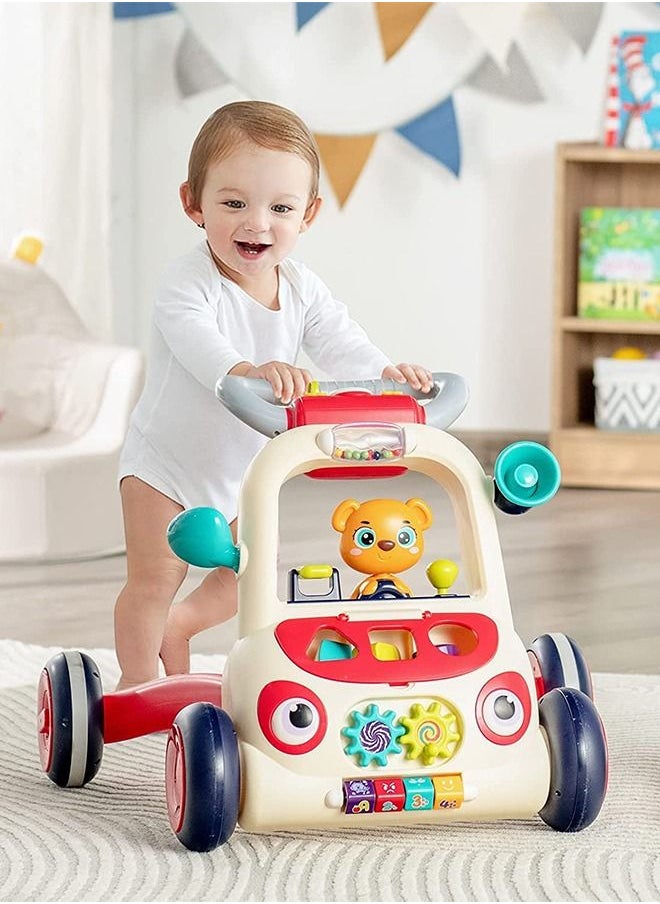 BAYBEE 2 In 1 Baby Activity Walker For Kids Baby Push Walker For Baby With Handle Horn Rotating Pully Mirror Shapes Gears Baby Toy Rattle Bar Activity Kids Walker For Baby Boys Girls 9 To 24 Months  - Image 2
