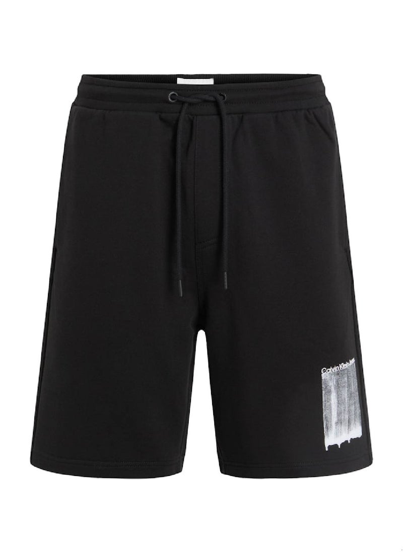 Calvin Klein Jeans Men's Graphic Sweatshorts - Cotton, Black  - Image 2