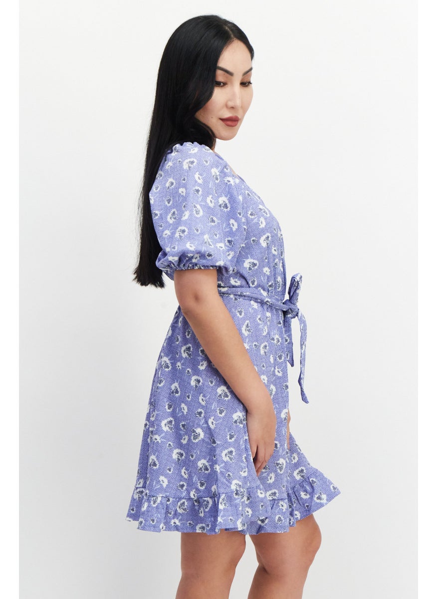 RIVER ISLAND Women All Over Printed Casual Mini Dress, Blue Combo  - Image 3