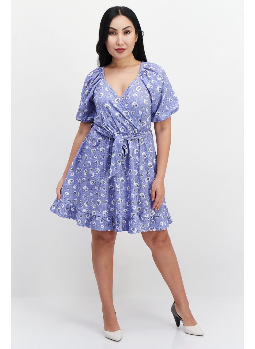 RIVER ISLAND Women All Over Printed Casual Mini Dress, Blue Combo  - Image 2