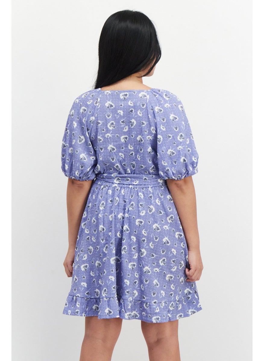 RIVER ISLAND Women All Over Printed Casual Mini Dress, Blue Combo  - Image 4