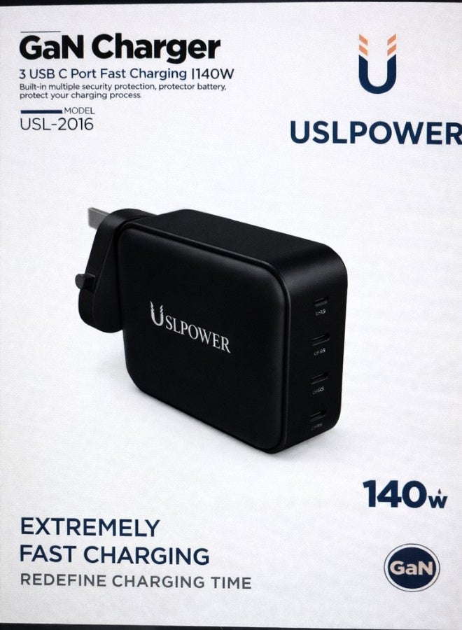 USLPOWER Power Adaptor 140W GaN Fast Charger, USB-C PD Multi-Port Wall Charger, Laptop & Mobile Fast Charging Adapter, Compatible with MacBook Pro/Air, iPhone, Samsung Galaxy, Tablets & Laptops - Image 3
