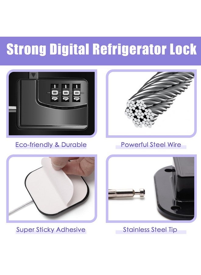 Pletpet 4PCS Fridge Lock Combination, Self-Adhesive Refrigerator Locks Freezer Door for Adults with Password (Black) (Square) - Image 2