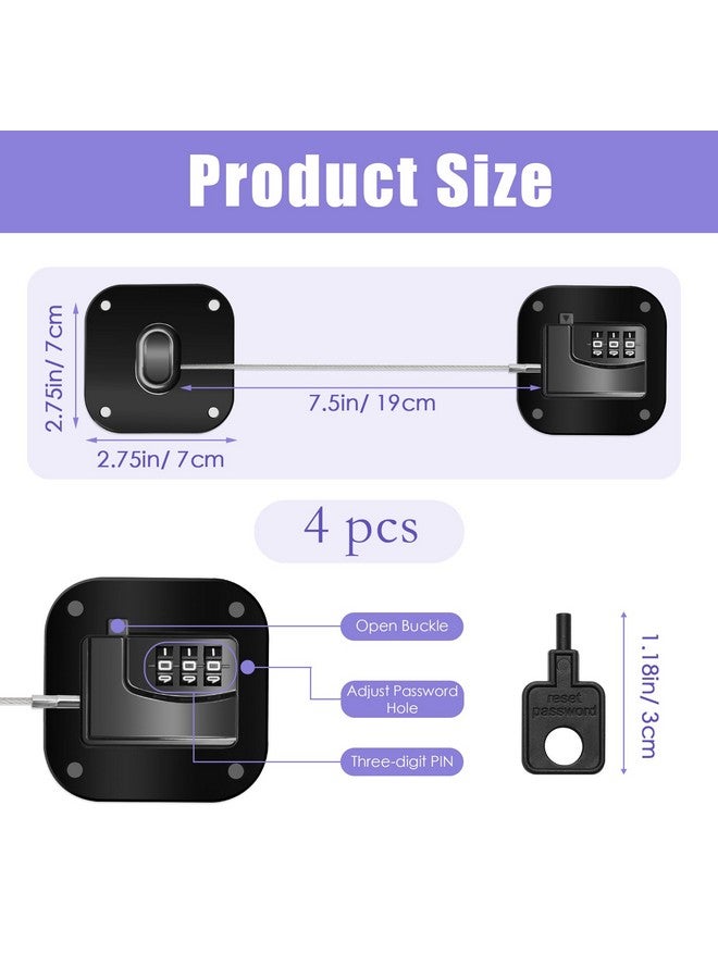 Pletpet 4PCS Fridge Lock Combination, Self-Adhesive Refrigerator Locks Freezer Door for Adults with Password (Black) (Square) - Image 1