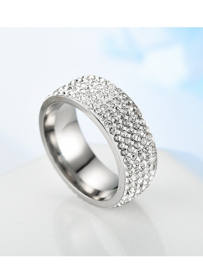 ROMAD 8MM Titanium Steel Five-Row Diamond Ring – Fashion Ring with AAA Clear Diamonds, Handcrafted, Hypoallergenic, Scratch-Resistant, Wedding & Daily Jewelry  - Image 2
