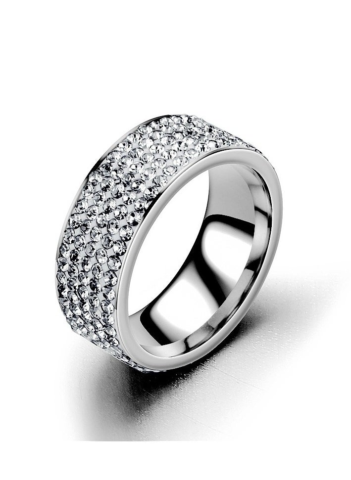 ROMAD 8MM Titanium Steel Five-Row Diamond Ring – Fashion Ring with AAA Clear Diamonds, Handcrafted, Hypoallergenic, Scratch-Resistant, Wedding & Daily Jewelry  - Image 1