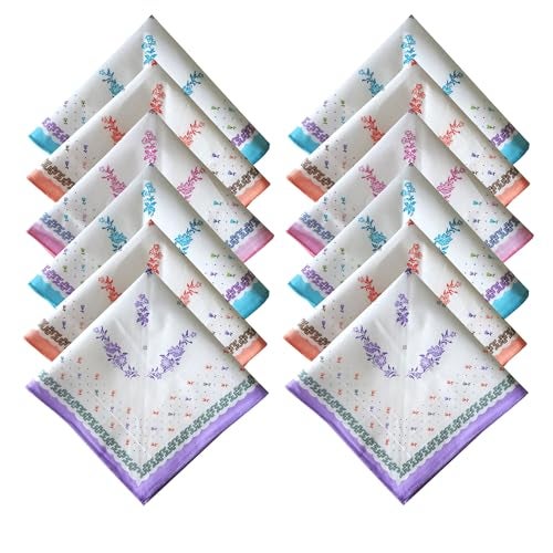 DIKHAWA 100% Cotton Women's Big Size Soft Cotton Floral Handkerchiefs/Hankies for Girls (36CM X 36CM_Pack of 12) - Image 1
