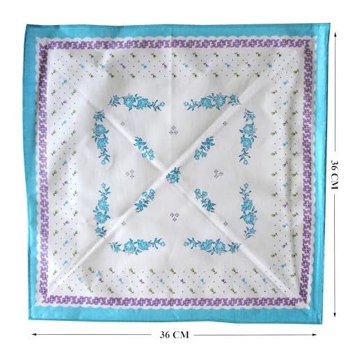 DIKHAWA 100% Cotton Women's Big Size Soft Cotton Floral Handkerchiefs/Hankies for Girls (36CM X 36CM_Pack of 12) - Image 2