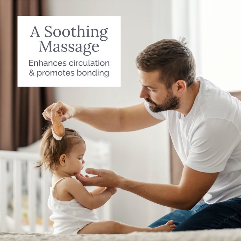 Natemia مجموعة فرشاة ومشط شعر الأطفال الخشبية من ناتيميا - عبوة من 3، بيضاوي - شعيرات من شعر الماعز الطبيعي وفرشاة ناعمة - تدليك لطيف لفروة الرأس ومشط لقشرة الرأس - للأطفال حديثي الولادة والصغار، مجموعة العناية بالأطفال - Image 4