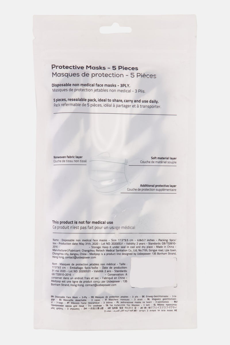 Medipop 5 Pieces Protective Face Mask, Black - Image 2