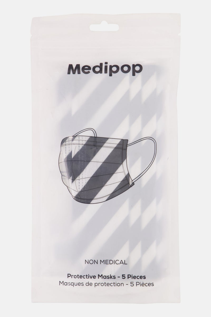 Medipop 5 Pieces Protective Face Mask, Black - Image 1