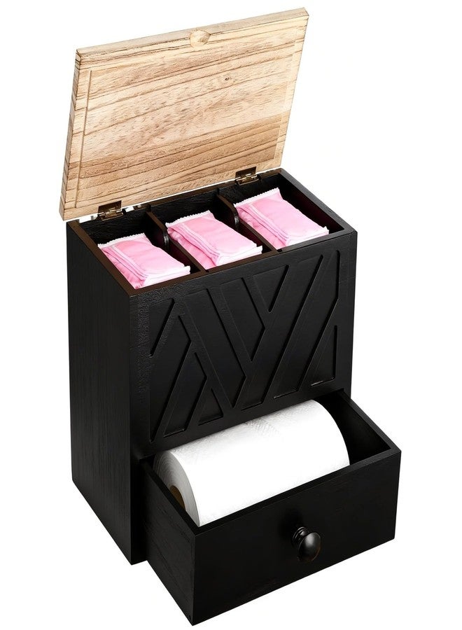 NIMBLOOM Feminine Product Organizer with Drawer, Wooden Tampon Holder for Bathroom with Flip Lid, Multi Compartment Storage Box for Pads Cotton Swabs Toiletries, 9.4 x 5.7 x 8.9 in - Image 1