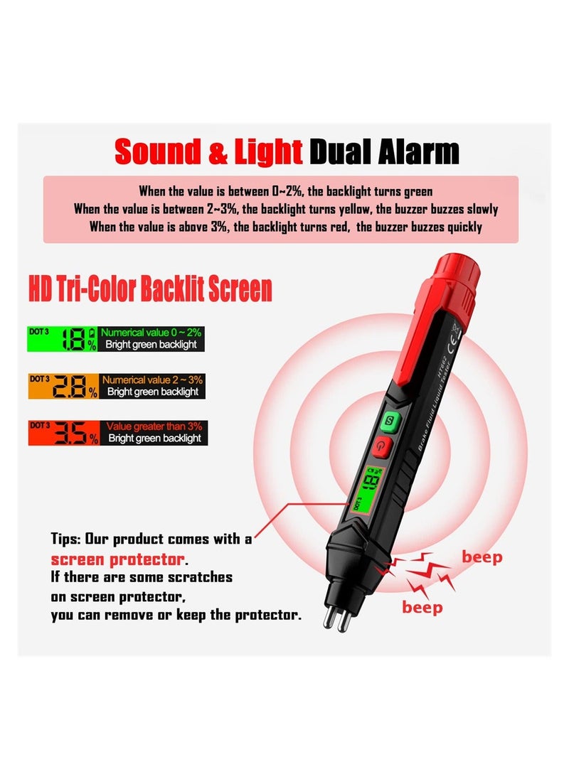 Brake Fluid Tester Pen, Automotive Brake Fluid Content Detector, Vehicle Brake Diagnostic Testing Tool, Hydraulic Fluid Liquid Tester Pen Oil Moisture Tester Analyzer Meter for DOT3 DOT4 DOT5.1