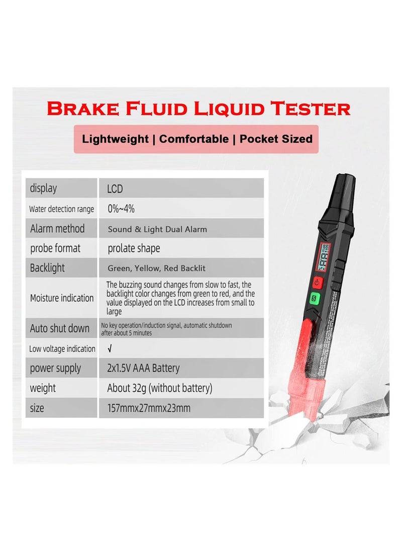 Brake Fluid Tester Pen, Automotive Brake Fluid Content Detector, Vehicle Brake Diagnostic Testing Tool, Hydraulic Fluid Liquid Tester Pen Oil Moisture Tester Analyzer Meter for DOT3 DOT4 DOT5.1