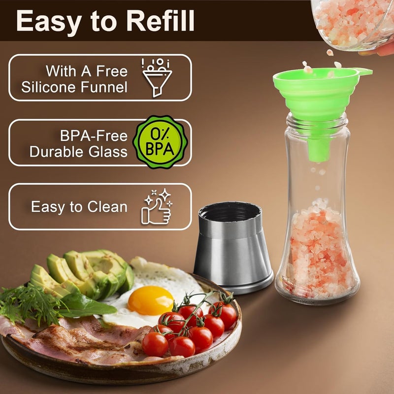 Benicci Beautiful Stainless Steel Salt Pepper Grinders Refillable Set Two 5 oz SaltSpice Shakers with Adjustable Coarse Mills Easy Clean Ceramic Grinders with Bonus Wooden Spoon - Image 3