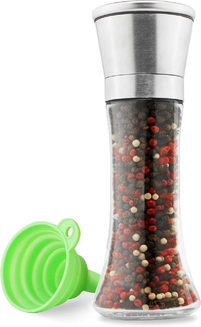 Benicci Beautiful Stainless Steel Salt Pepper Grinders Refillable Set Two 5 oz SaltSpice Shakers with Adjustable Coarse Mills Easy Clean Ceramic Grinders with Bonus Wooden Spoon - Image 1