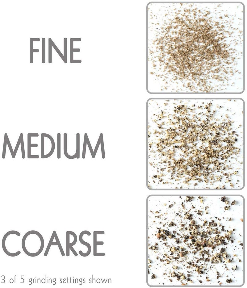 Benicci Beautiful Stainless Steel Salt Pepper Grinders Refillable Set Two 5 oz SaltSpice Shakers with Adjustable Coarse Mills Easy Clean Ceramic Grinders with Bonus Wooden Spoon - Image 5