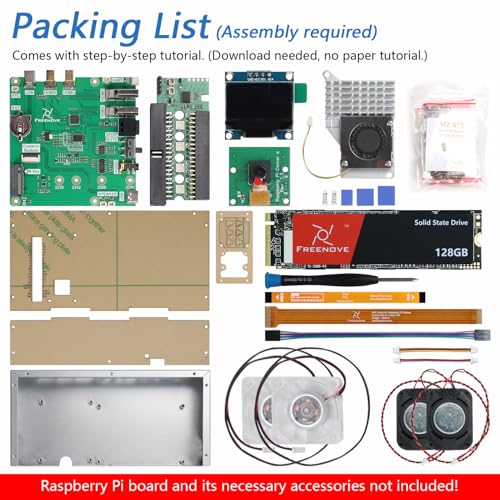 FREENOVE مجموعة صندوق الكمبيوتر Freenove لـ Raspberry Pi 5 مع مروحة تبريد، 128 جيجابايت M.2 NVMe SSD بسرعة 800 ميجابايت/ثانية، كاميرا 5 ميجابكسل، شاشة OLED بحجم 0.96 بوصة، مكبرات صوت ستيريو مدمجة، صوت 3.5 مم وبصري (S/PDIF) - Image 2