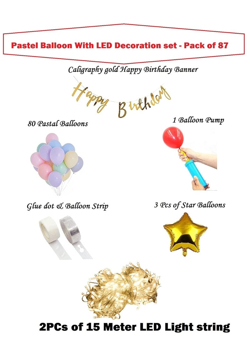 Girl's Pastel Balloons with Calligraphy Birthday Banner Hand Balloon Pump and Glue Dot, Balloon Arch with LED Lights - Multicolor - 87 Pieces ,Aluminium - Image 2