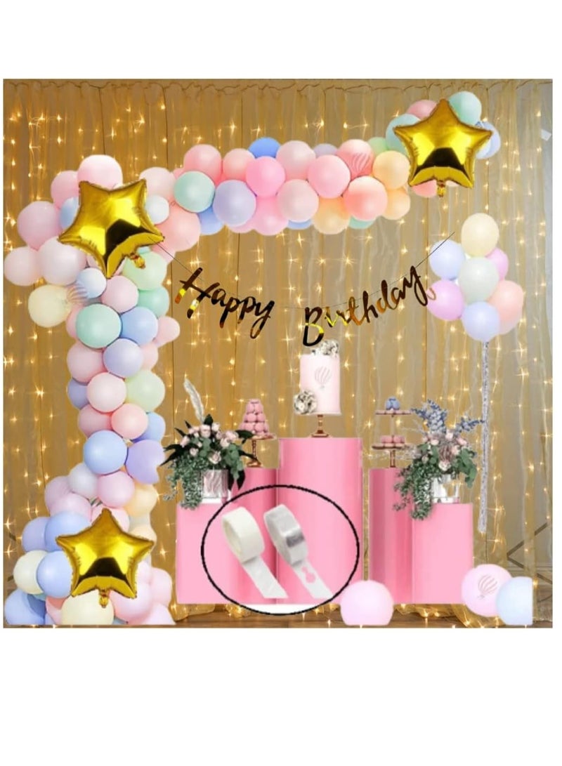 Girl's Pastel Balloons with Calligraphy Birthday Banner Hand Balloon Pump and Glue Dot, Balloon Arch with LED Lights - Multicolor - 87 Pieces ,Aluminium - Image 1