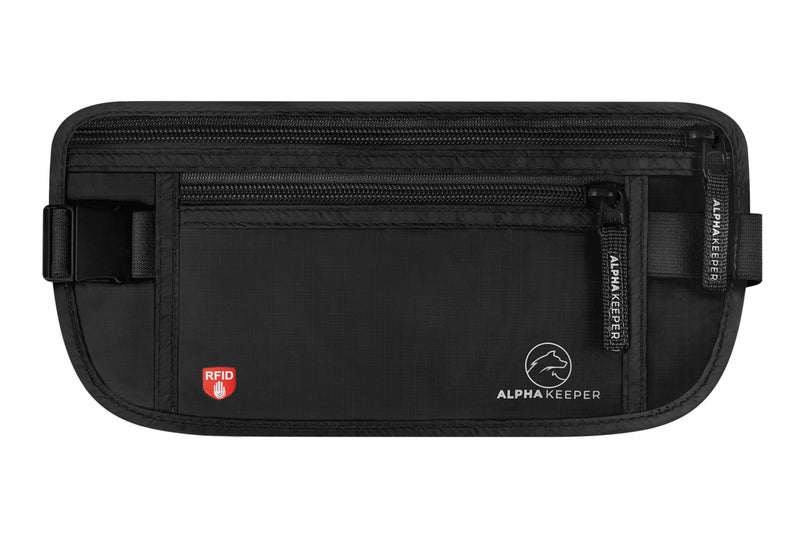 Alpha Keeper حزام المال المخفي للسفر للرجال، محفظة خصر مضادة للسرقة، حامل جواز سفر بتقنية RFID للسفر للرجال أو النساء، حقيبة نقود، حامل جواز سفر بتقنية RFID - Image 1