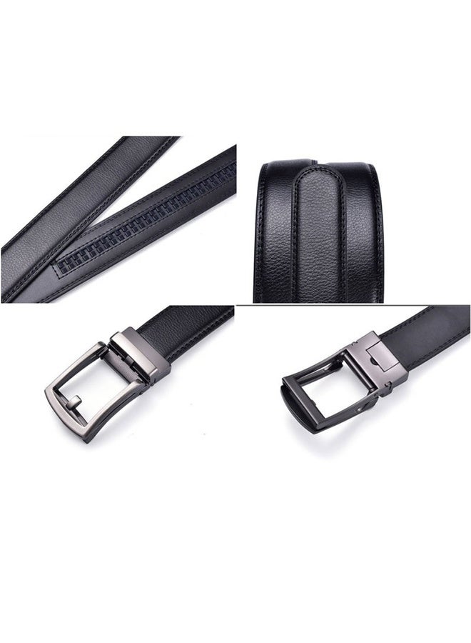Men Business Style Belt , Mens Ratchet Belts Black Retro Luxury Leather Man Belt Buckle Automatic Fashion Style- Perfect Companion to Mens Dress Shoes (130 cm, Black) - Image 4