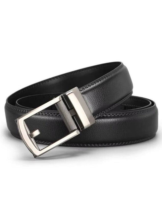 Men Business Style Belt , Mens Ratchet Belts Black Retro Luxury Leather Man Belt Buckle Automatic Fashion Style- Perfect Companion to Mens Dress Shoes (130 cm, Black) - Image 3