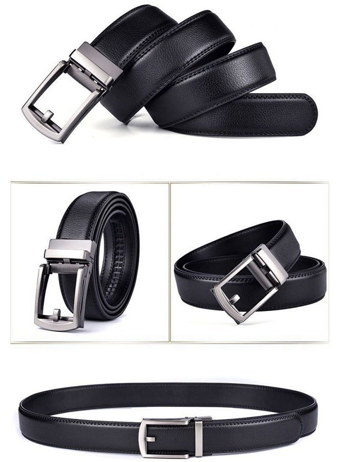 Men Business Style Belt , Mens Ratchet Belts Black Retro Luxury Leather Man Belt Buckle Automatic Fashion Style- Perfect Companion to Mens Dress Shoes (130 cm, Black) - Image 2
