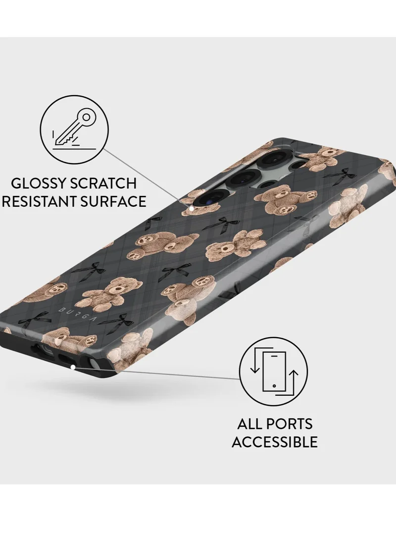 BURGA Phone Case Compatible with Samsung Galaxy S25 Ultra Case Hybrid 2-Layer Hard Shell + Silicone Protective Case BFF Teddy High Luxury Gold Glitter Marble Scratch-Resistant Shockproof Mobile Covery