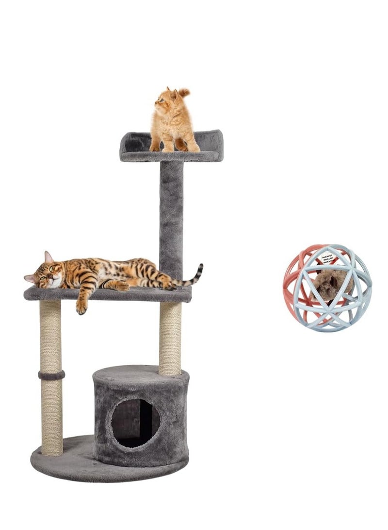 أن ان سي بيتس مركز أنشطة شجرة القطط للقطط الداخلية، شجرة قطط متينة مع لعبة قطط تفاعلية، مجثم علوي، عمود خدش من السيزال، وشقة قطط مريحة، برج قطط متعدد الوظائف، سهل التجميع 102 سم (رمادي) - Image 1