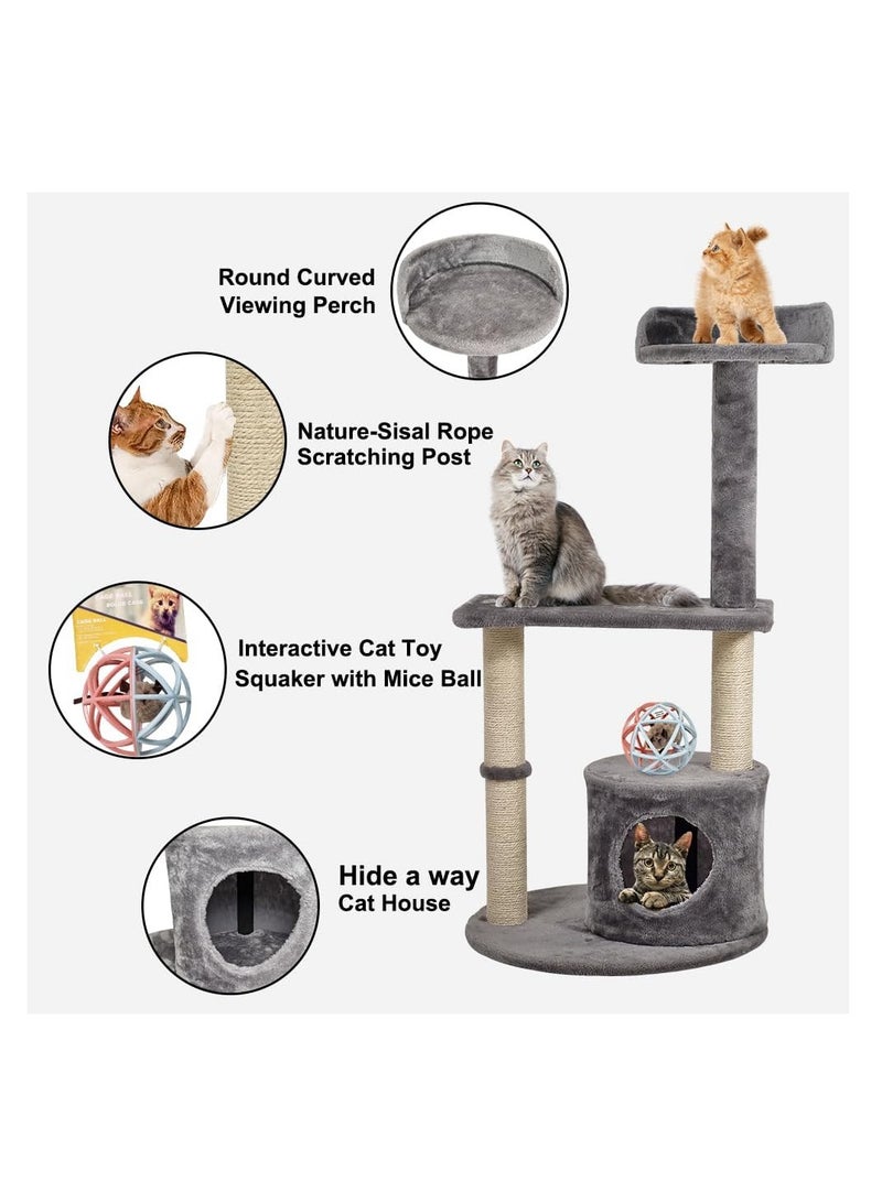 أن ان سي بيتس مركز أنشطة شجرة القطط للقطط الداخلية، شجرة قطط متينة مع لعبة قطط تفاعلية، مجثم علوي، عمود خدش من السيزال، وشقة قطط مريحة، برج قطط متعدد الوظائف، سهل التجميع 102 سم (رمادي) - Image 3