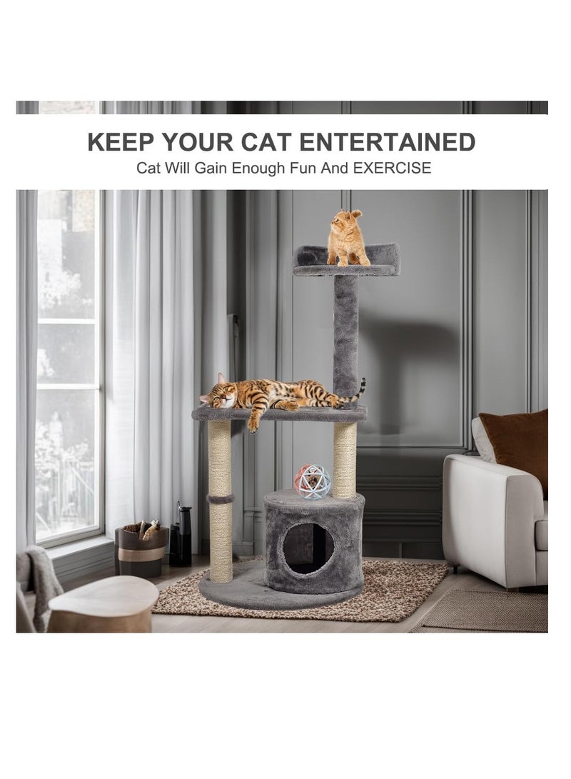 أن ان سي بيتس مركز أنشطة شجرة القطط للقطط الداخلية، شجرة قطط متينة مع لعبة قطط تفاعلية، مجثم علوي، عمود خدش من السيزال، وشقة قطط مريحة، برج قطط متعدد الوظائف، سهل التجميع 102 سم (رمادي) - Image 4