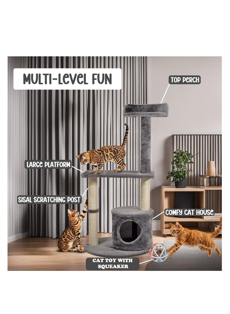 أن ان سي بيتس مركز أنشطة شجرة القطط للقطط الداخلية، شجرة قطط متينة مع لعبة قطط تفاعلية، مجثم علوي، عمود خدش من السيزال، وشقة قطط مريحة، برج قطط متعدد الوظائف، سهل التجميع 102 سم (رمادي) - Image 5