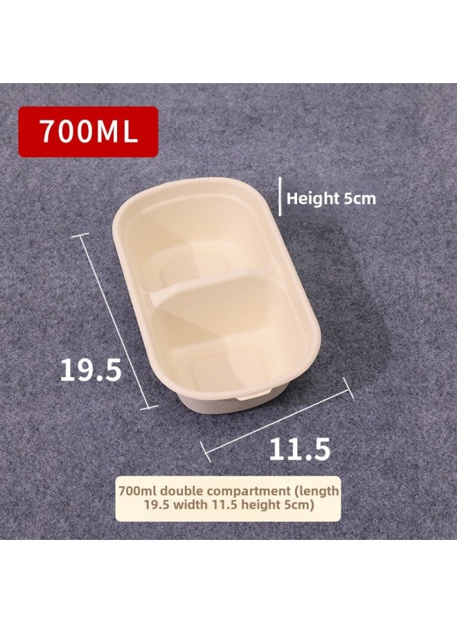Light Food Salad Box Disposable Degradable Pulp Single And Double Compartment Takeaway Packing Box Lunch Box Lunch Box Lunch Box-Color:700ml Double Grid - Image 1