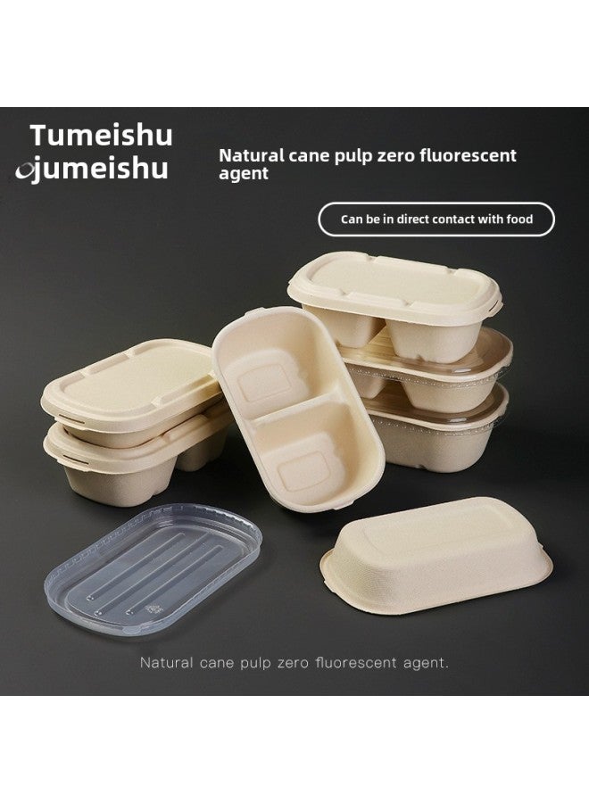 Light Food Salad Box Disposable Degradable Pulp Single And Double Compartment Takeaway Packing Box Lunch Box Lunch Box Lunch Box-Color:700ml Double Grid - Image 5