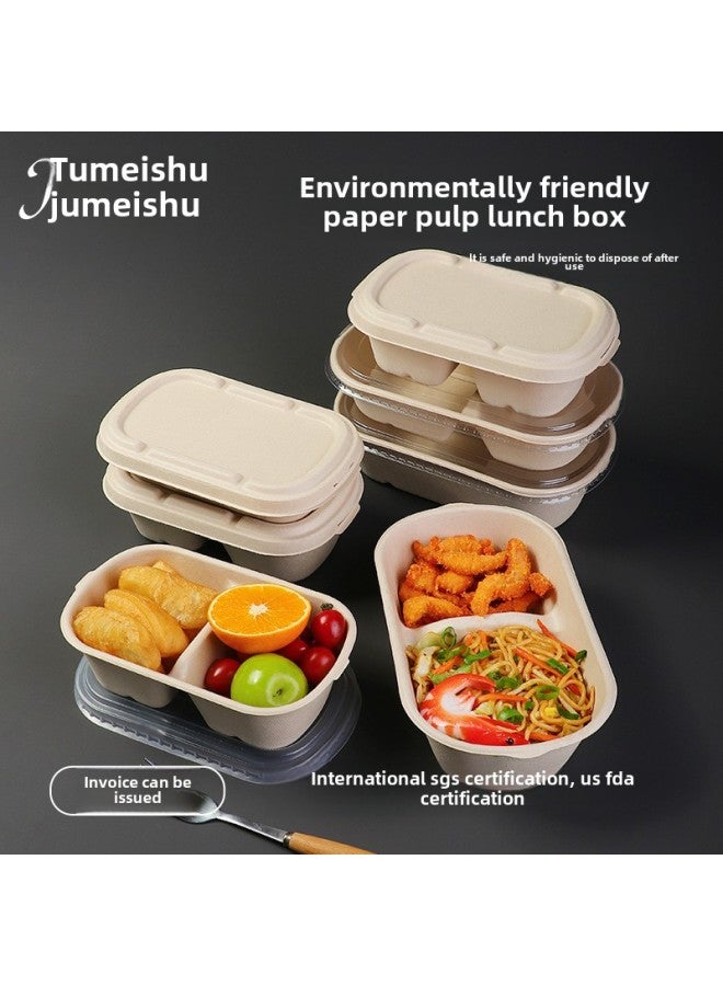 Light Food Salad Box Disposable Degradable Pulp Single And Double Compartment Takeaway Packing Box Lunch Box Lunch Box Lunch Box-Color:700ml Double Grid - Image 2