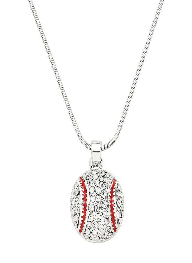 Falari Baseball and Sport Pendant Necklace Rhinestone Crystal Rhodium High Polished (Baseball Ball) - Image 2