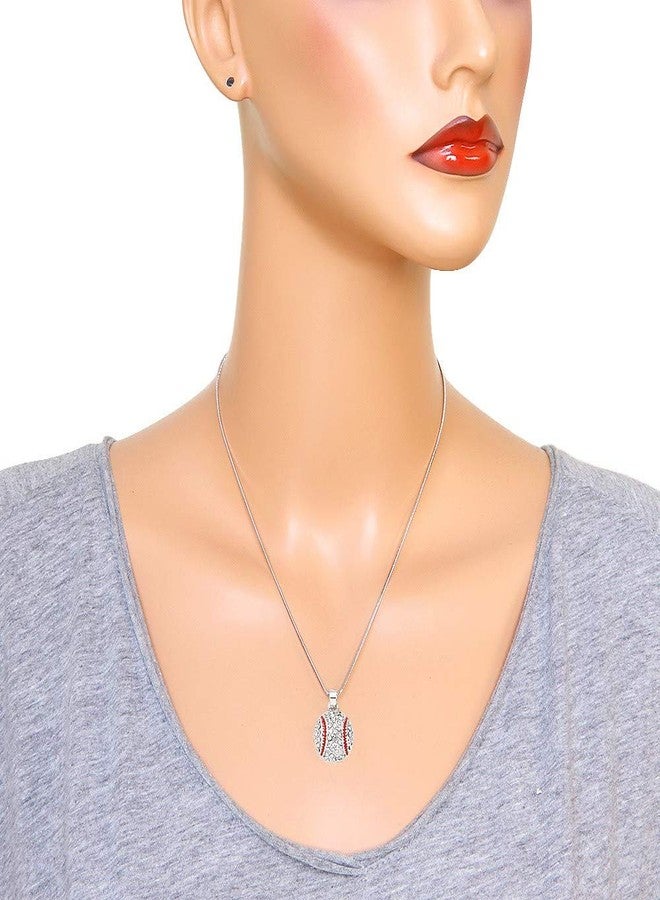 Falari Baseball and Sport Pendant Necklace Rhinestone Crystal Rhodium High Polished (Baseball Ball) - Image 3