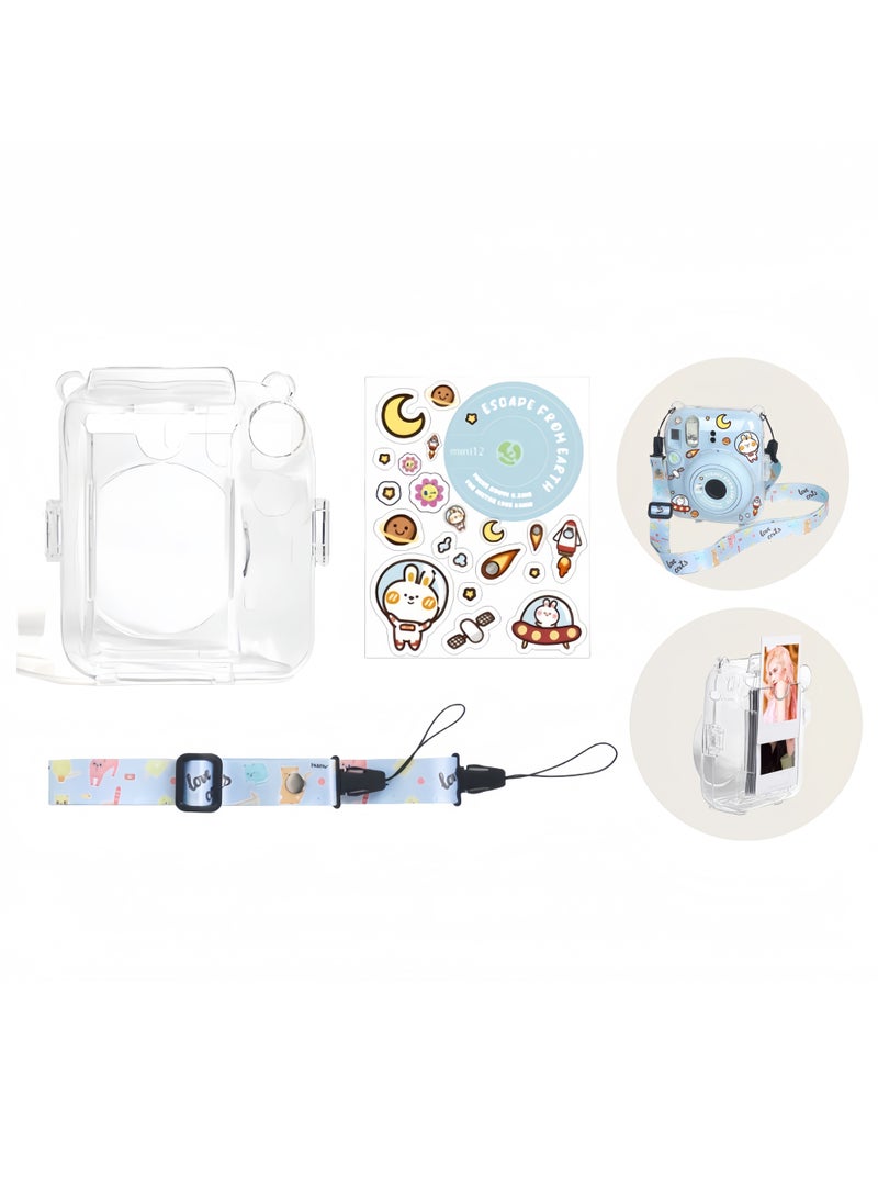 For Instax Mini 12 Case,Instant Camera Case Protective Camera Case with Shoulder Strap and Sticker,Protective Clear Case for Instax Mini 12 Instant Camera(Blue) - Image 1