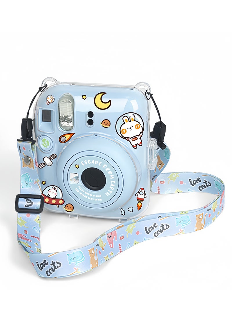 For Instax Mini 12 Case,Instant Camera Case Protective Camera Case with Shoulder Strap and Sticker,Protective Clear Case for Instax Mini 12 Instant Camera(Blue) - Image 2